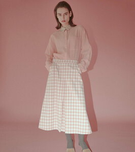 �ySALE�^50%OFF�zLE CIEL BLEU �M���K���v�����g�{���f�B�h�X�J�[�g / Gingham-Print Bonded Skirt ���V�F���u���[ �X�J�[�g �~�f�B�A���X�J�[�g �s���N�y���������z