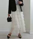 段フリルのチュールロングスカート