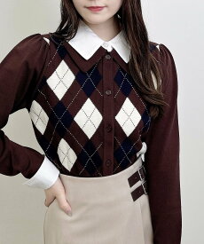 【SALE／44%OFF】INGNI 12GアーガイルSHドッキングレイヤードニット イング トップス ニット グレー ブラウン ネイビー レッド