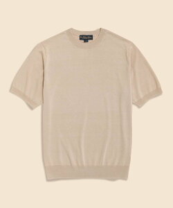 BROOKS BROTHERS �R�b�g��/�V���N �N���[�l�b�N �V���[�g�X���[�u�Z�[�^�[ �u���b�N�X �u���U�[�Y �g�b�v�X �j�b�g �z���C�g �u���E�� �O���[ �x�[�W���y���������z