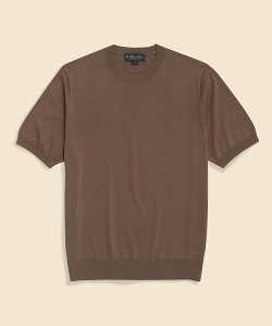 BROOKS BROTHERS �R�b�g��/�V���N �N���[�l�b�N �V���[�g�X���[�u�Z�[�^�[ �u���b�N�X �u���U�[�Y �g�b�v�X �j�b�g �z���C�g �u���E�� �O���[ �x�[�W���y���������z
