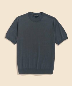 BROOKS BROTHERS �R�b�g��/�V���N �N���[�l�b�N �V���[�g�X���[�u�Z�[�^�[ �u���b�N�X �u���U�[�Y �g�b�v�X �j�b�g �z���C�g �u���E�� �O���[ �x�[�W���y���������z