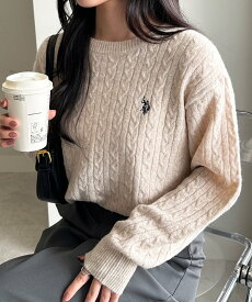 【SALE／31%OFF】Ranan 【U.S. POLO ASSN.】ワンポイントケーブルニット ラナン トップス ニット ホワイト レッド ベージュ ネイビー ブルー ブラウン グレー【送料無料】
