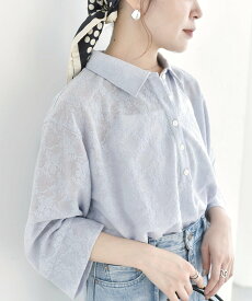 SHIPS WOMEN 【WEB限定】＜手洗い可能＞シアー ジャカード ポロ ワイド スリーブ プルオーバー シップス トップス ポロシャツ ブラック ベージュ【送料無料】