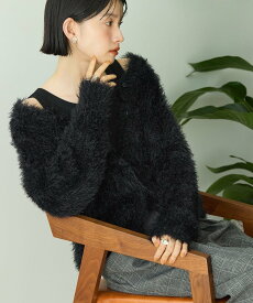 【SALE／25%OFF】AMERICAN HOLIC シャギーニットクルーネックカーディガン アメリカンホリック トップス カーディガン ベージュ ブラウン グレー ピンク ブラック