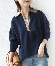 【SALE／10%OFF】SHIPS WOMEN 【WEB限定】＜手洗い可能＞サイド スリット ゴールド 釦 ポロ ニット シップス トップス ニット ホワイト ネイビー ブルー ブラウン【送料無料】