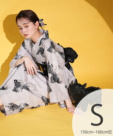 Nico@ntique ニコアンティーク 浴衣 3点セット パラノイア金魚・ブラック Sサイズ ウタタネ 着物・浴衣・和装小物 浴衣 グレー【送料無料】