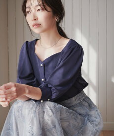【SALE／60%OFF】natural couture ハートネックパフスリーブブラウス ナチュラルクチュール トップス シャツ・ブラウス ネイビー ピンク ホワイト グレー
