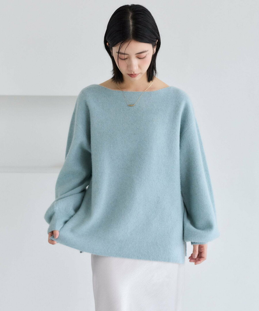 mysty woman 12Gラクーン混ボートネックプルオーバー ミスティウーマン トップス ニット イエロー グリーン ブラック ホワイト【送料無料】
