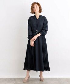 【SALE／4%OFF】grove サイドプリーツシャツワンピース グローブ ワンピース・ドレス その他のワンピース・ドレス ベージュ ブルー ネイビー【送料無料】