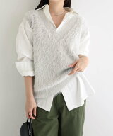 andme 起毛 フェザー Vネック ニット ベスト アンドミー トップス ベスト・ジレ グレー ホワイト ブラッ…