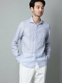 【SALE／20%OFF】SUIT SQUARE カッタウェイシャツ 長袖 ウォッシャブル リネン ストライプ スーツ スクエア トップス シャツ・ブラウス ブルー【送料無料】