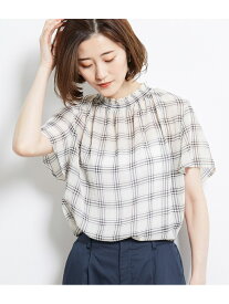 【SALE／49%OFF】ROPE' PICNIC チェック柄シャーリングブラウス ロペピクニック トップス シャツ・ブラウス ホワイト ベージュ ネイビー ブルー