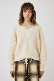 【SALE／20%OFF】MOUSSY LACE TRIMMED V NECK セーター マウジー トップス ニット ホワイト ブルー グレー【送料無料】