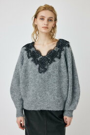 【SALE／20%OFF】MOUSSY LACE TRIMMED V NECK セーター マウジー トップス ニット ホワイト ブルー グレー【送料無料】