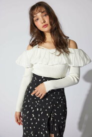 【SALE／50%OFF】rienda 2WAYバルーンニットトップス リエンダ トップス ニット グレー ホワイト グリーン【送料無料】