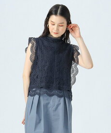 BEAMS HEART WOMEN 【洗濯機洗い可】マルチレース ハイネック プルオーバー ブラウス 25SS ノースリーブ シルエット デザイントップス カットレース ビームス ハート トップス シャツ・ブラウス ネイビー ホワイト【送料無料】