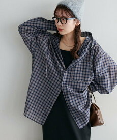 Discoat 【ユニセックス/WEB限定】シアーチェックフードシャツ ディスコート トップス シャツ・ブラウス ホワイト ブルー ネイビー ブラック【送料無料】