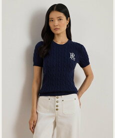 LAUREN RALPH LAUREN ケーブルニット コットン ショートスリーブ セーター ラルフローレン トップス ニット ネイビー【送料無料】