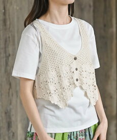 rps TシャツSETカギ針ビスチェアンサンブル アールピーエス トップス アンサンブル ホワイト