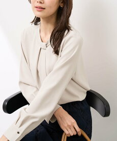 【SALE／30%OFF】ROPE' PICNIC 【WEB限定カラー・サイズ】メタルパーツフロントフリルタイブラウス/通勤対応 ロペピクニック トップス シャツ・ブラウス ホワイト グレー ピンク ベージュ