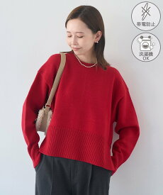 【SALE／50%OFF】ROPE' PICNIC 【新色追加】着丈が選べるクルーネックサイドスリットニットプルオーバー/イージーケア ロペピクニック トップス ニット ベージュ ブルー レッド パープル ブラック
