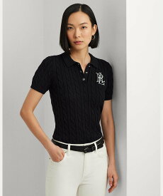 LAUREN RALPH LAUREN ケーブルニット コットン ポロ セーター ラルフローレン トップス ニット ブラック【送料無料】