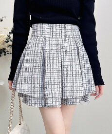 【SALE／10%OFF】INGNI 【WEB限定】ツイードタックミニフレアスカート イング スカート ミニスカート ブラック ホワイト