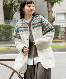 【SALE／50%OFF】niko and ... ジャガードニットキルトリメイク風ブルゾン ニコアンド ジャケット・アウター ブルゾン・ジャンパー カーキグリーン グレー ホワイト【送料無料】