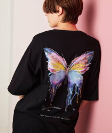 rehacer rehacer:Burst Butterfly On Wide レアセル トップス カットソー・Tシャツ ブラック ホワイト【送料無料】