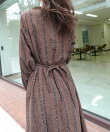 花柄ストライプコーデュロイワンピース
