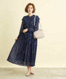 【SALE／30%OFF】grove 程よい甘さで品良く纏えるジョーゼットプリントワンピース グローブ ワンピース・ドレス その他のワンピース・ドレス ブラック ネイビー【送料無料】