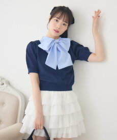 【SALE／71%OFF】ems excite レイヤード風パフ袖NTPO レトロガール トップス ニット ピンク ベージュ ネイビー