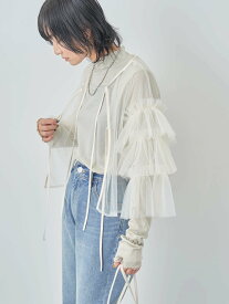 【SALE／50%OFF】Green Parks ELENCARE DUE 2wayチュールブラウス 24SS/フリル グリーンパークス トップス シャツ・ブラウス ホワイト グレー ブラック ベージュ