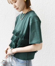 SHIPS WOMEN 《予約》＜手洗い可能＞フリンジ デザイン ショート スリーブ TEE ◆ シップス トップス カットソー・Tシャツ グリーン ホワイト ブラック【送料無料】