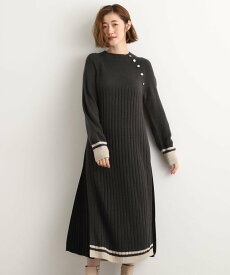 【SALE／50%OFF】grove 【選べる着丈】配色サイドプリーツニットワンピース グローブ ワンピース・ドレス その他のワンピース・ドレス ベージュ グレー ワインレッド
