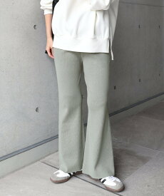 【SALE／55%OFF】andme レーヨン ナイロン 総針 ニット フレア パンツ アンドミー パンツ その他のパンツ ブラウン グリーン