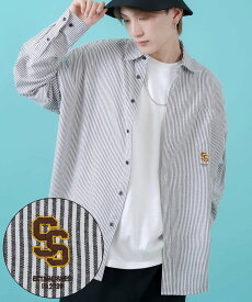 【SALE／54%OFF】SIDEWAY STANCE SIDEWAY STANCE サイドウェイスタンス ワンポイント 刺しゅう ストライプシャツ インプローブス トップス シャツ・ブラウス ブラック ネイビー ブルー