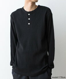 【SALE／18%OFF】Healthknit Healthknit/(U)ファンクショナルワッフルヘンリーネックロングスリーブTシャツ セットアップセブン トップス カットソー・Tシャツ ベージュ ブラック ホワイト【送料無料】