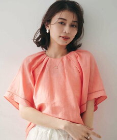 【SALE／50%OFF】UNTITLED 【セットアップ可能】リネン混 タックブラウス アンタイトル トップス シャツ・ブラウス ブルー オレンジ グレー ブラウン ベージュ ホワイト パープル【送料無料】