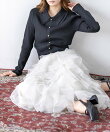 ダブルカラー長袖ニットトップス