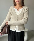 キーネックレイヤードカーディガン