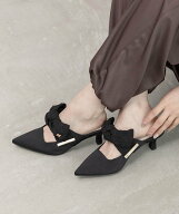RANDA ボリュームリボンミュールパンプス ランダ シューズ・靴 ミュール ブラック ホワイト【送料無料】