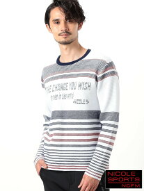 NICOLE CLUB FOR MEN 【NICOLE SPORTS】ロゴタックジャカードボーダーニット ニコル トップス ニット ホワイト ブラック【送料無料】