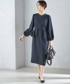 SHIPS WOMEN ＜セレモニー対応可＞アセテート混 ペプラム デザイン ワンピース 24SS ◇ シップス ワンピース・ドレス ワンピース ネイビー グレー【送料無料】