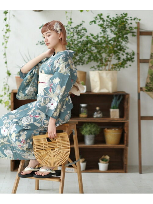 Utatane Utatane W 変わり織り浴衣3点セット ブルーグリーンにイノセントな花 Rakuten Fashion 楽天ファッション 旧楽天ブランドアベニュー Db3643