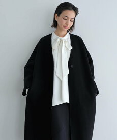 evernavy ノーカラー リバー コクーン コート evernavy エバーネイビー アンドミー ジャケット・アウター その他のジャケット・アウター ネイビー ブラウン グレー ブラック【送料無料】