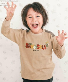 【SALE／50%OFF】SLAP SLIP 恐竜サガラ刺しゅうワッフルTシャツ(80~130cm) ベベ オンライン ストア トップス カットソー・Tシャツ ベージュ グレー