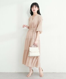 【SALE／27%OFF】natural couture カシュクールティアードワンピース ナチュラルクチュール ワンピース・ドレス その他のワンピース・ドレス グレー ピンク【送料無料】