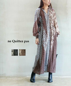 NE QUITTEZ PAS! �k�L�e�p Cotton Rayon Patchwork Flower Print Dress �u���[�R���u���[ �����s�[�X�E�h���X �����s�[�X �u���b�N �u���E���y���������z